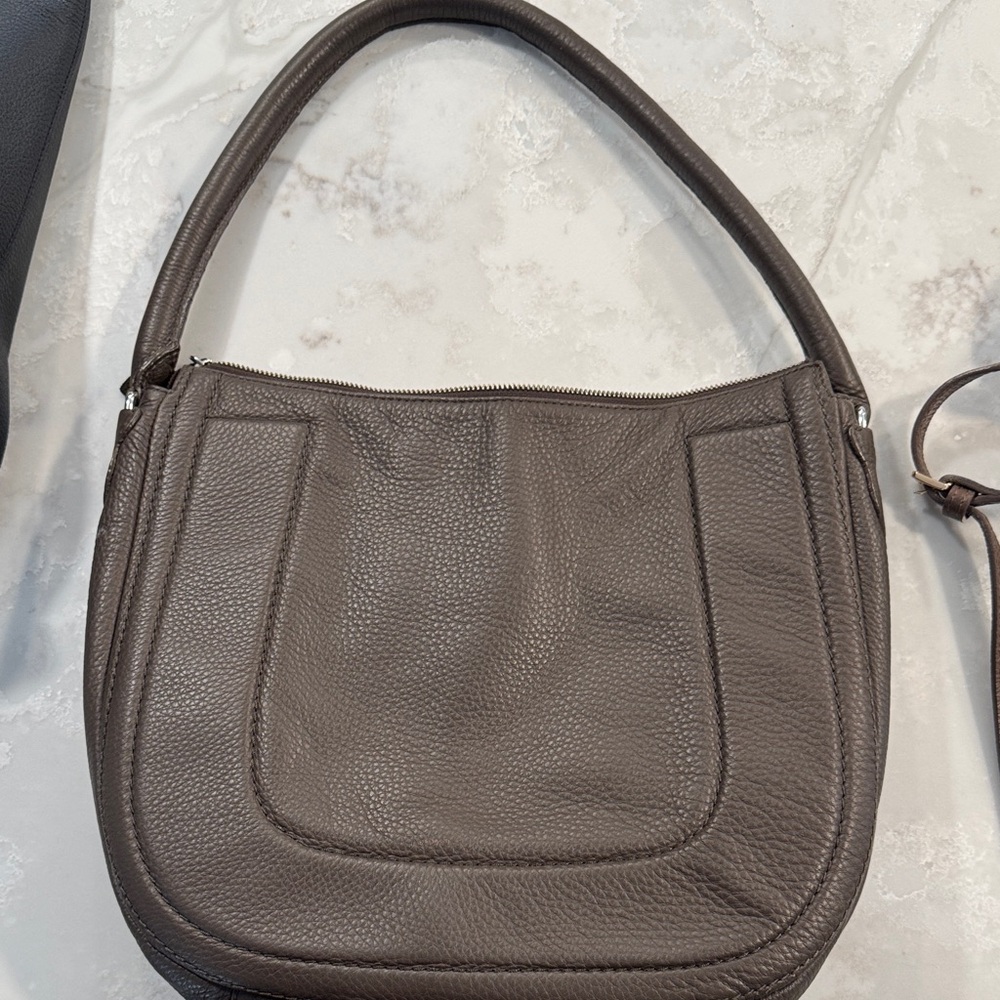 Brooks Brothers Taupe Leather Shoulder Bag